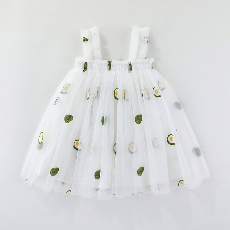 Embroidered Mesh Suspender Skirt Tube Top Fluffy Children's Dress