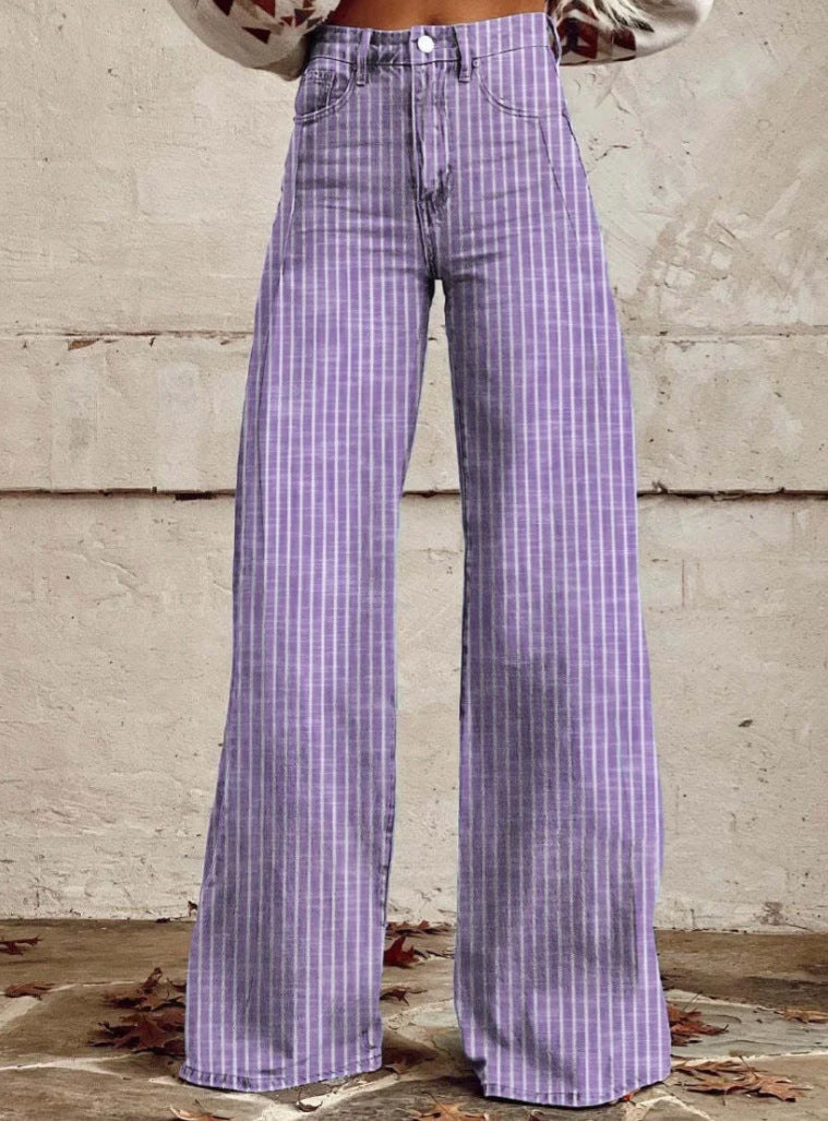 Vintage Stripe Loose High Waist Wide Women's Jeans