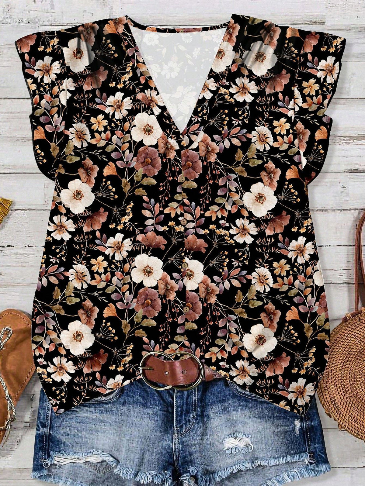 Women's Casual Elegant Cap Sleeve Loose Shirt Source Blouse