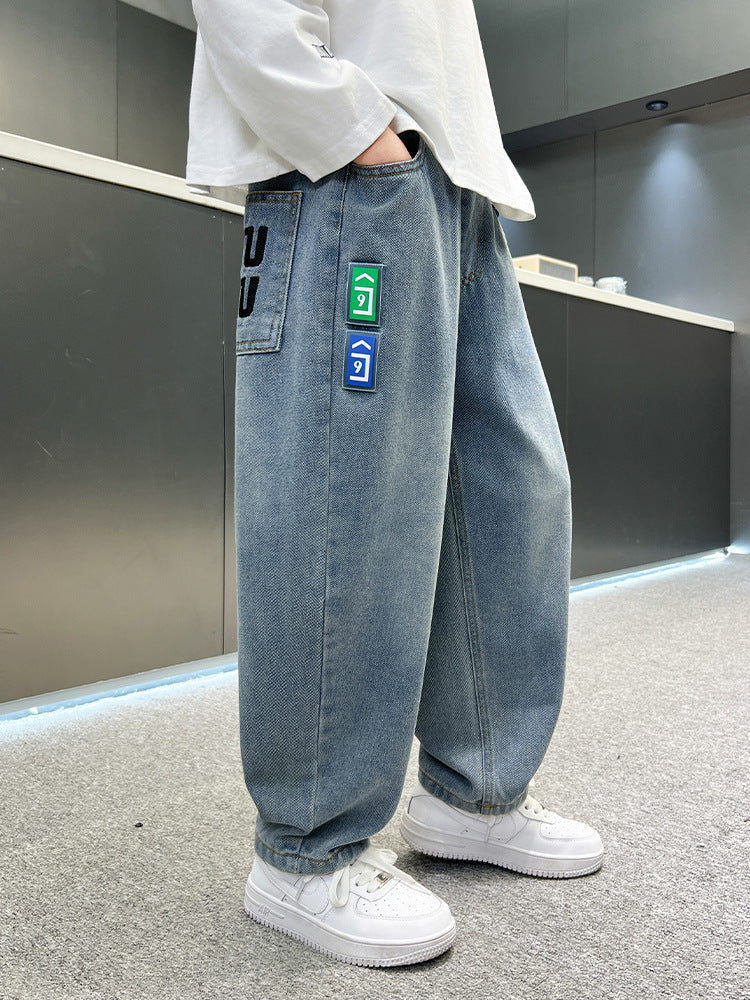 Children's Jeans Spring Wear Casual Loose Teens Trousers Autumn Sports Children's Pants
