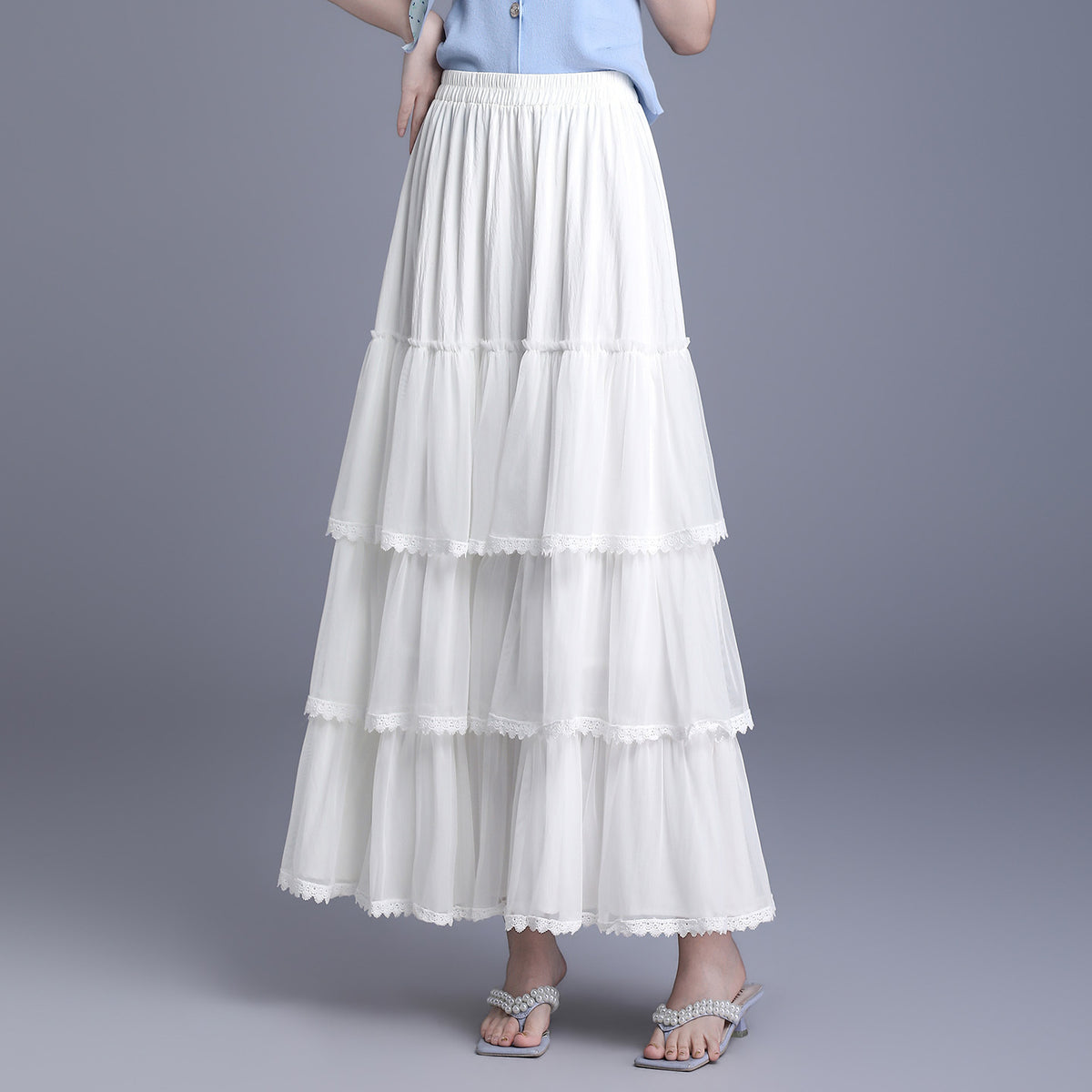 Women's Fairy Mesh A- Line Pleated Cake Gauze Drape Skirt