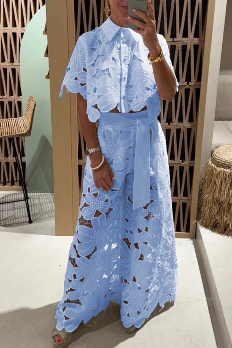 Women's Color Sexy Cutout Wide Leg Two-piece Cardigans