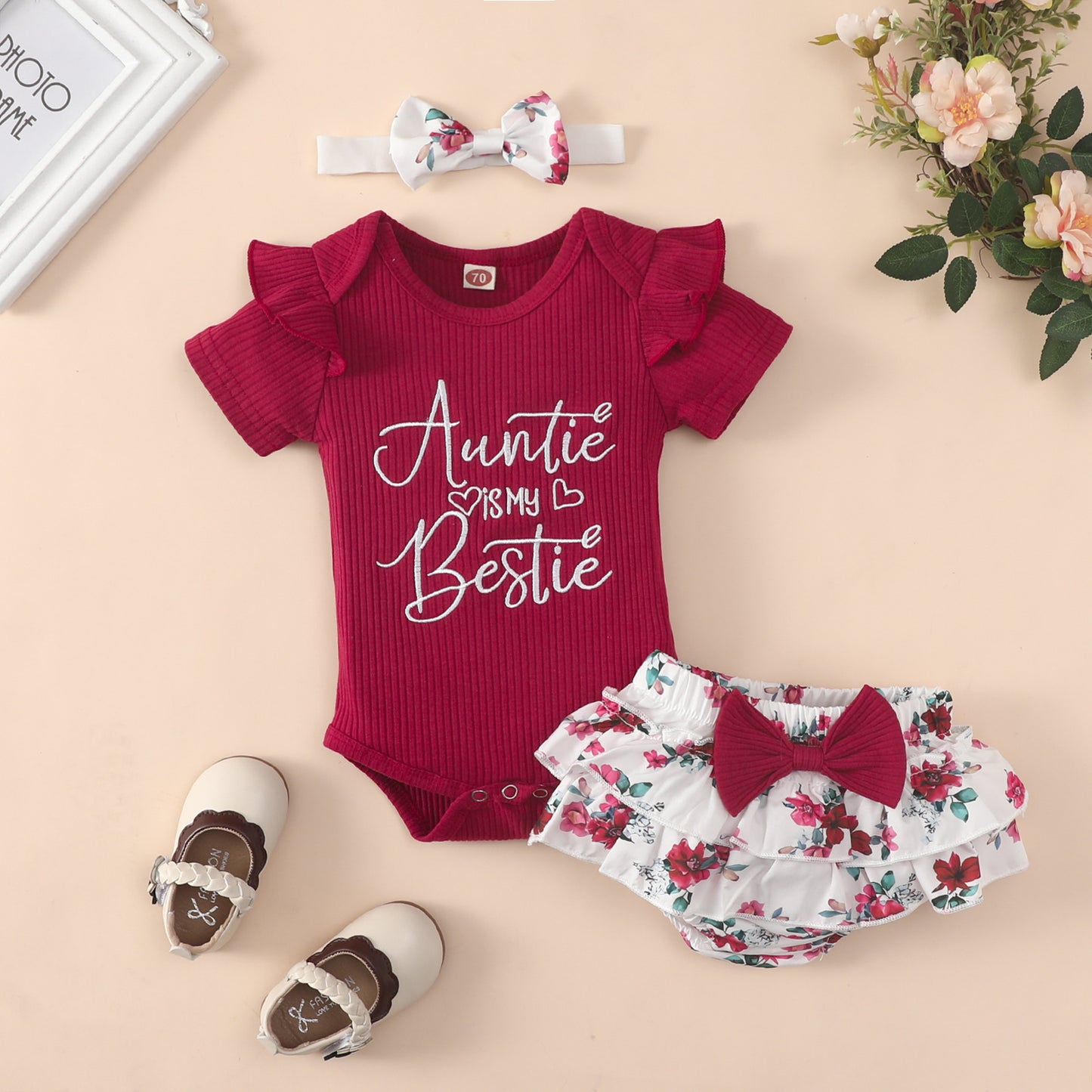 Kazakhstan Triangle Pants Headscarf Three-piece Set Bow Children's Suit