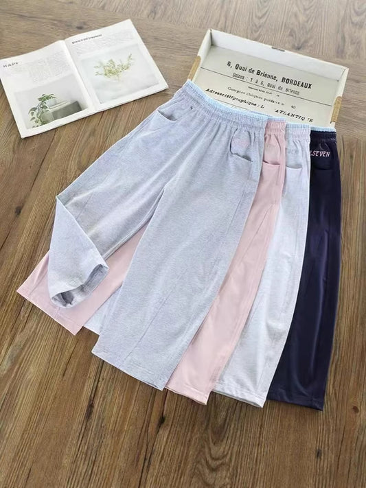Women's Summer High Waist Stitching Casual Embroidery Children's Pants