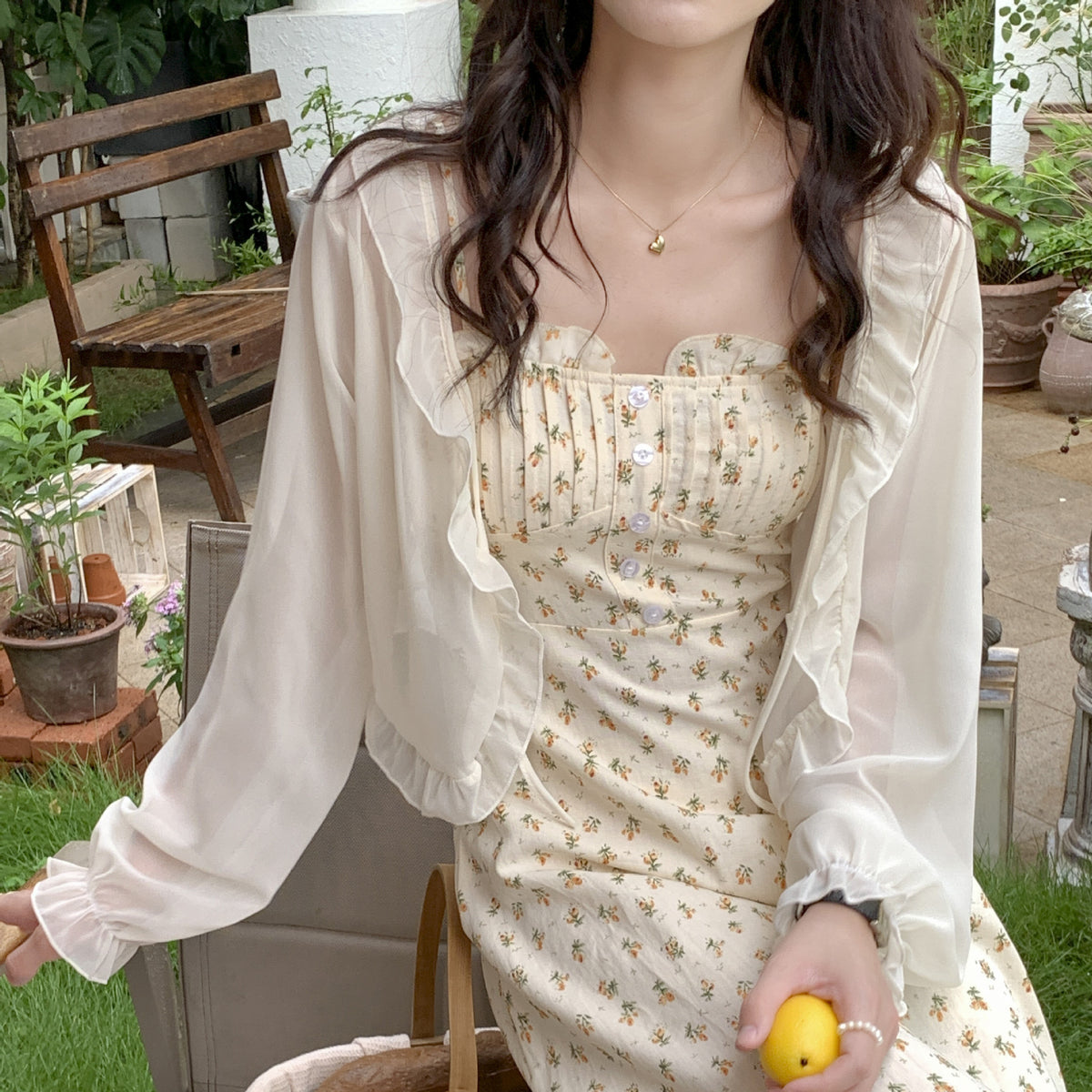 Women's Shawl Outer Match Summer Thin Long Sleeve Lace Shirt, Chiffon Shirt