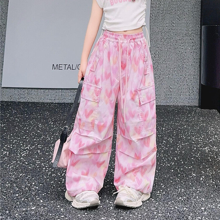 Loose Trousers Middle Big Letter Drawstring Short Sleeve Children's Suit