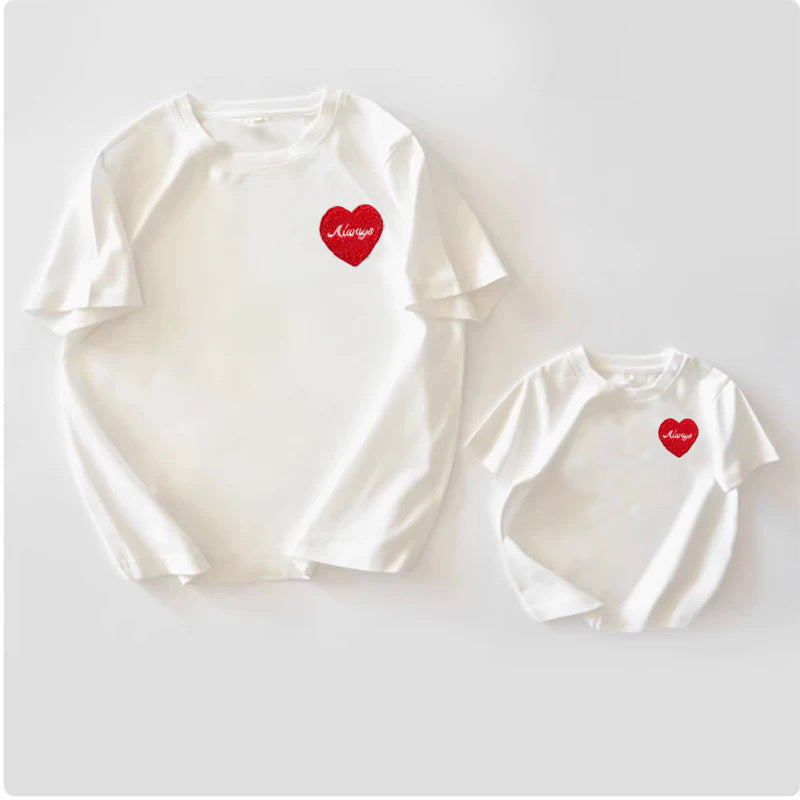 Three-dimensional Love Embroidered Summer Top Couple Clothes For The Whole Parent-child Outfit