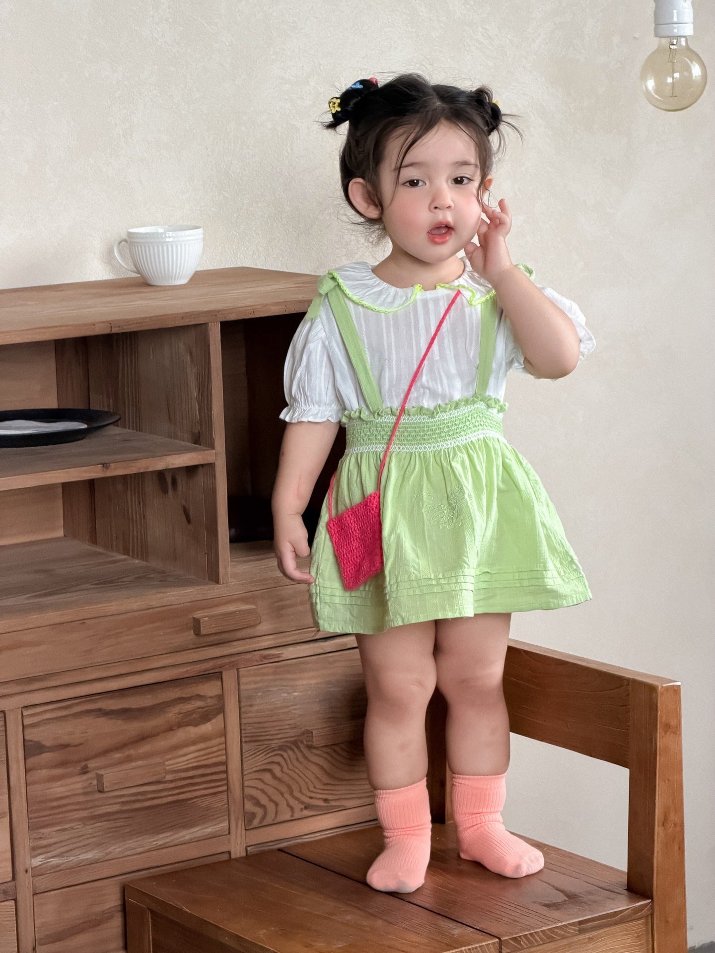 Children's Thin Clothing Korean Style Doll Shirt Suspender Children's Suit
