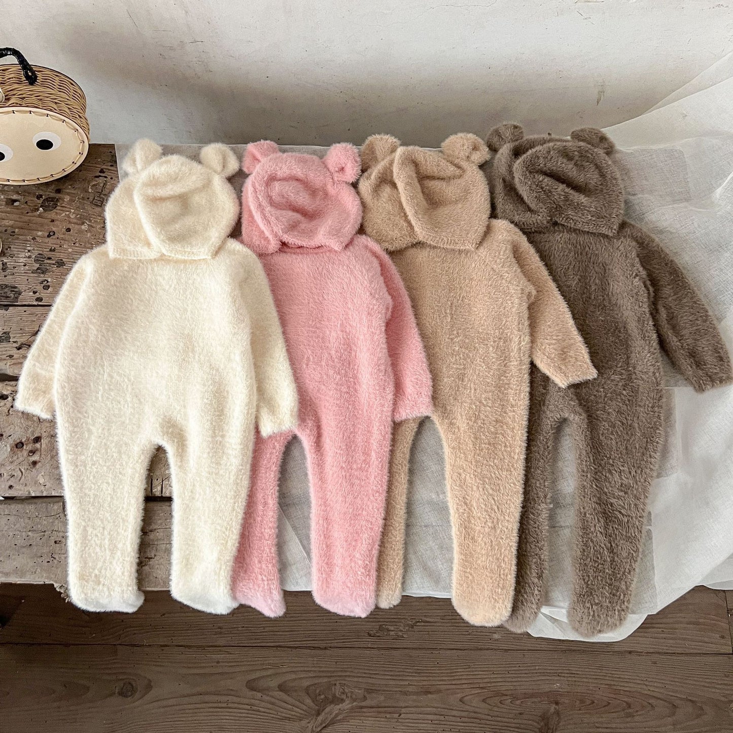 Winter Jumpsuit Days Clothes Mink Fur Cute Bear Bag Foot Jumpsuit, Climbing Suit