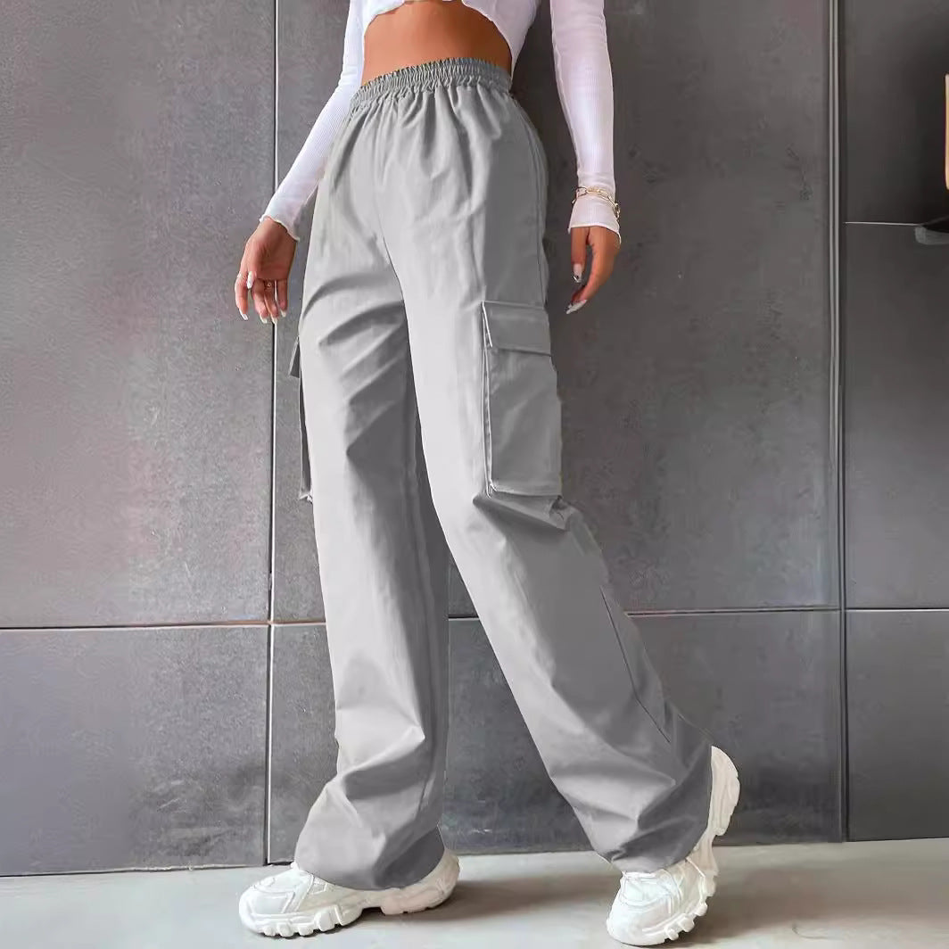Women's Solid Color High Waist Flip Pocket Casual Pants