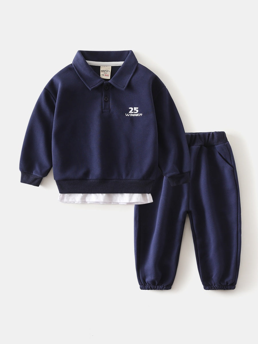 Children's Lapel Fake Two Pieces Sweater Pants Children's Suit