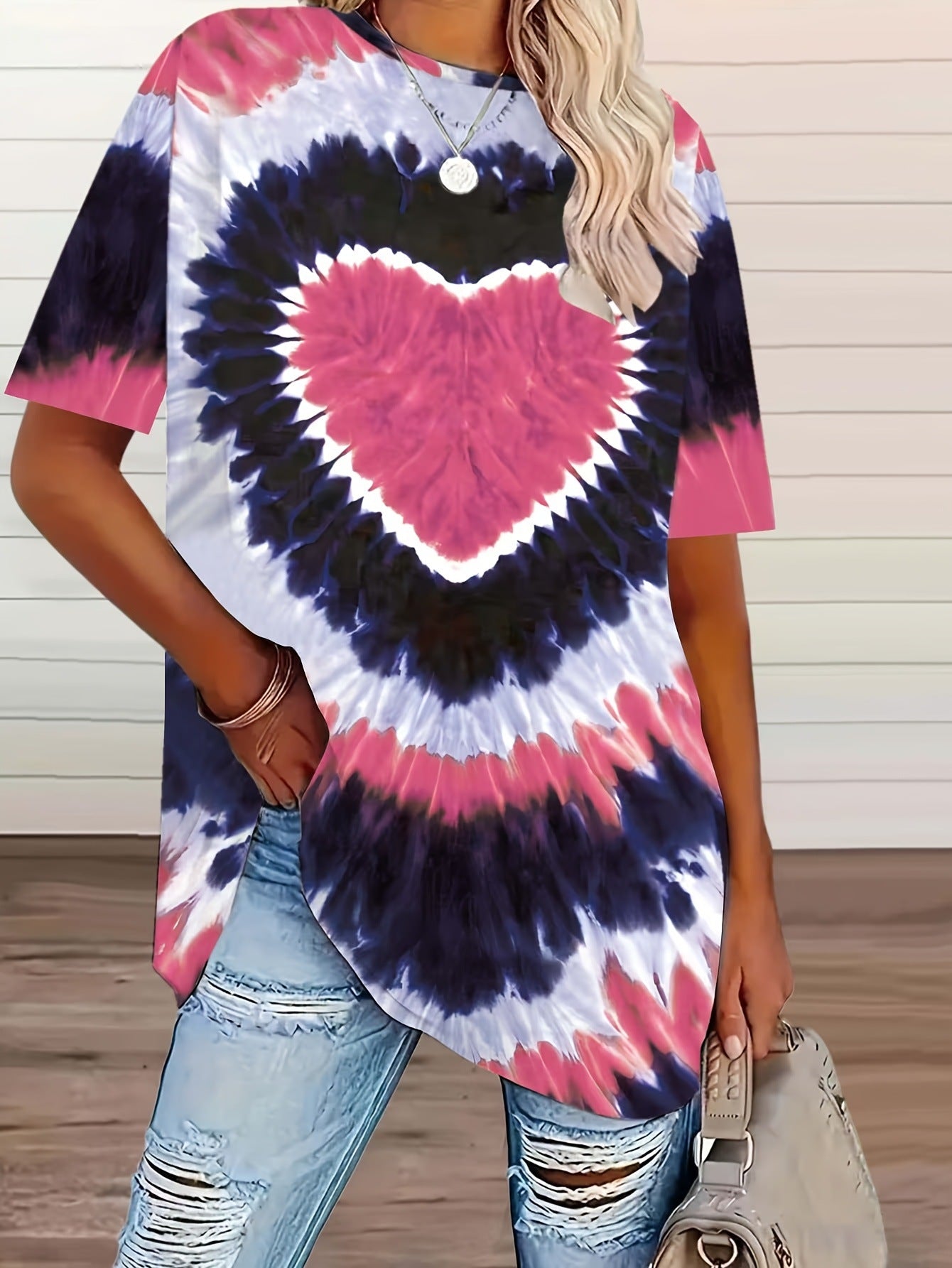 Classic Women's Heart Printing Casual Short-sleeved Large Size T-shirt