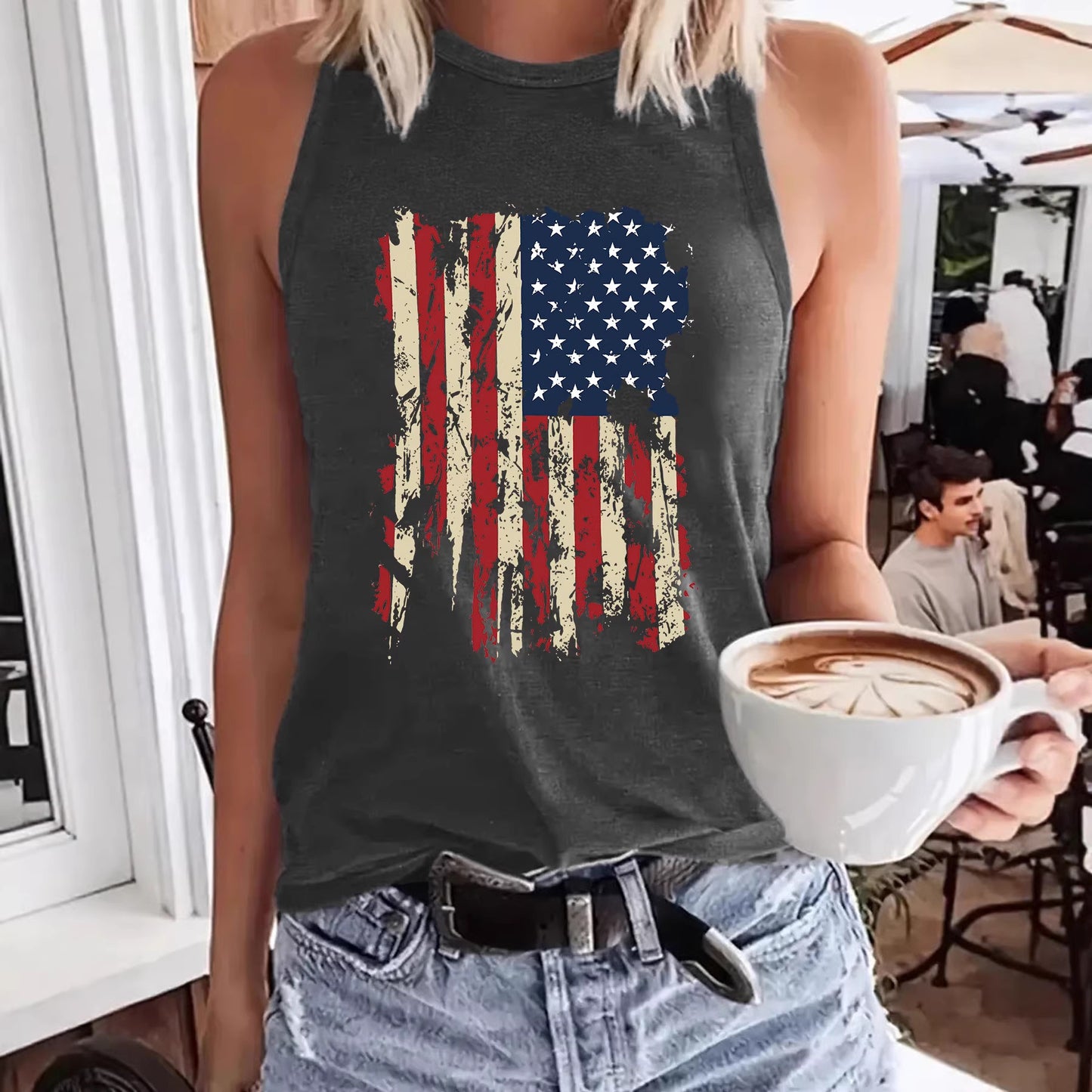 Women's Bottoming Flag Pattern Independence Day Comfortable Tops