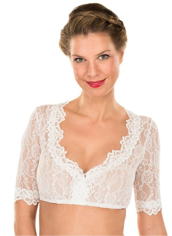 Women's Bavarian Traditional Ding Dong Small White Lace Shirt, Chiffon Shirt