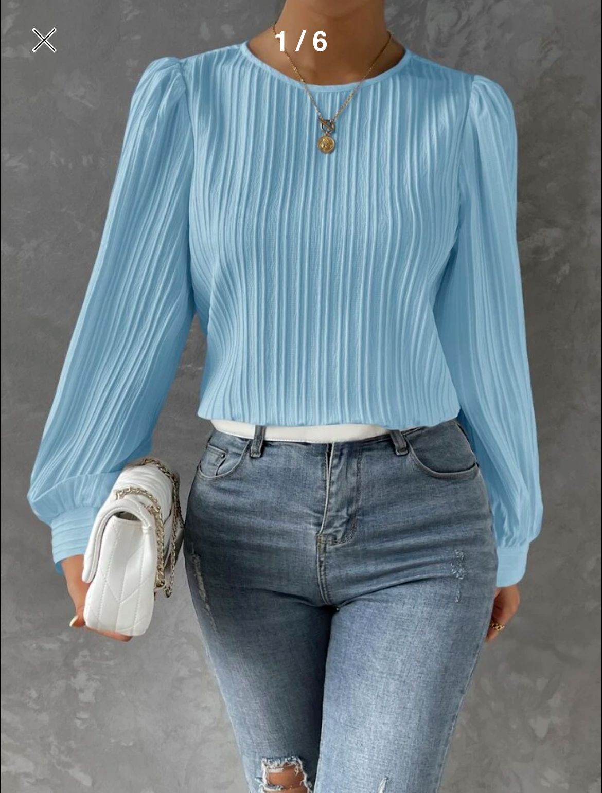 Spring Round Neck Lantern Sleeve Long Solid Color Blouses