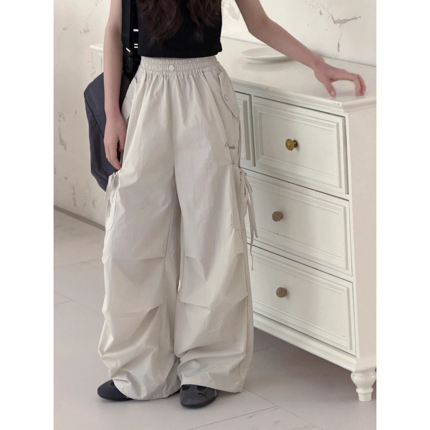 Side Strap Overalls Female Summer Korean Style Straight Children's Pants