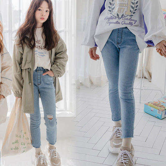 Children's Jeans Stretch Pencil Autumn Medium Large Pure Color Slim Children's Pants