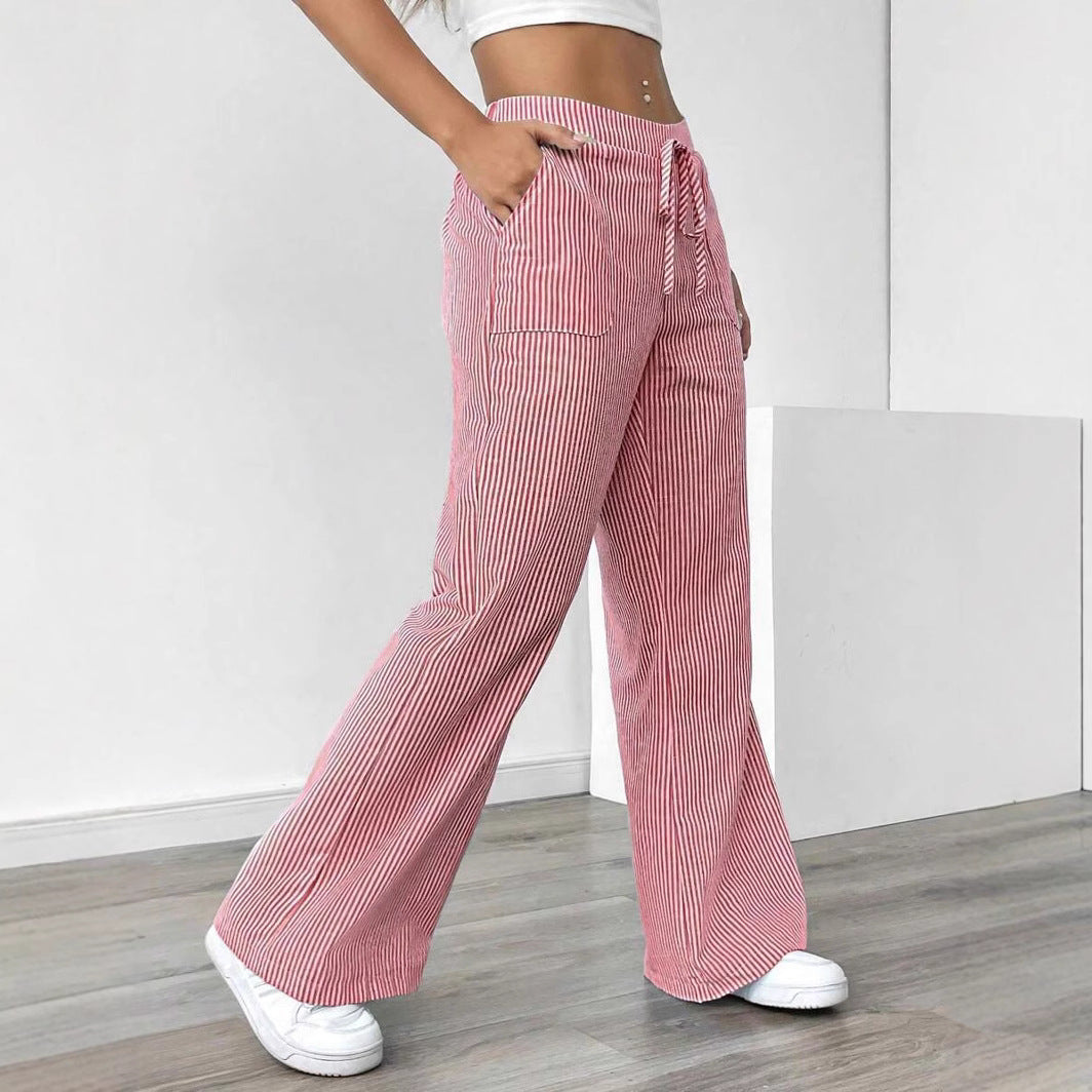 Women's Spring Striped Fashion Loose Trousers Wide Casual Pants