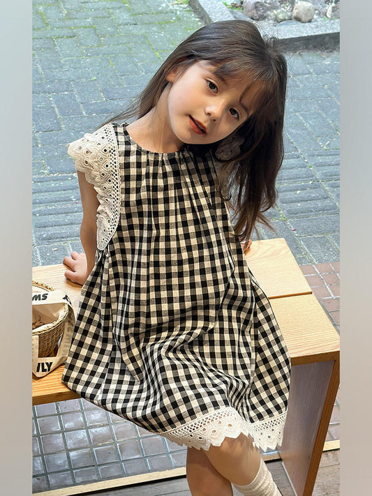 Children's Korean Plaid Vest Summer Clothing Princess Children's Dress