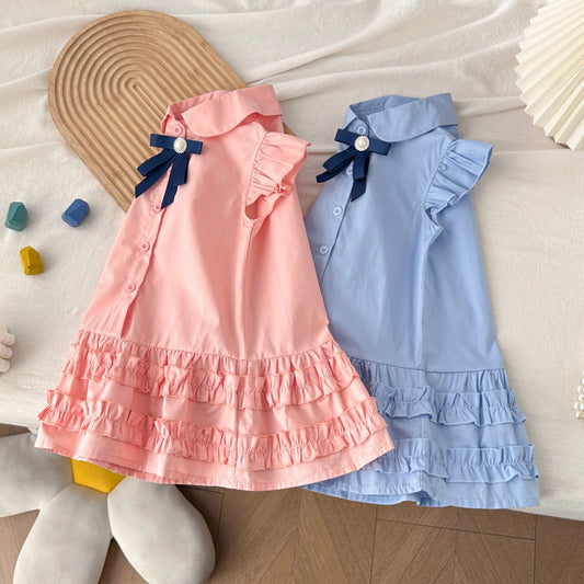 Children's Summer Flounced Sleeve Vest Little College Style Children's Dress