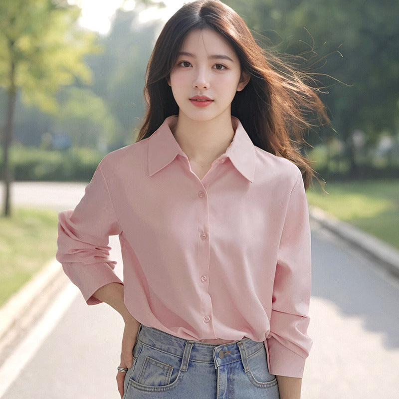 Women's Niche Shirt Retro Style Long Sleeve Solid Color Tops