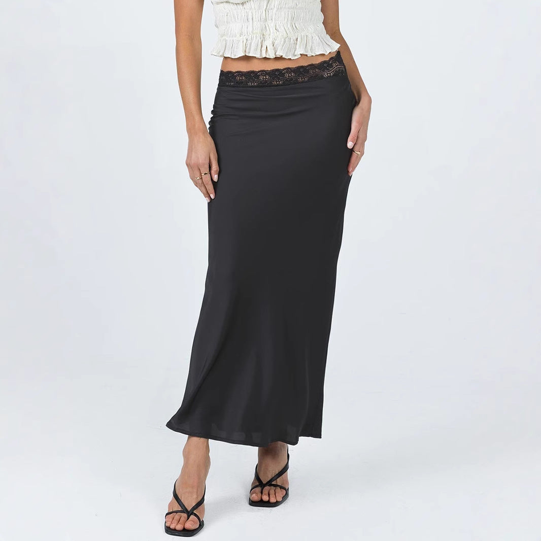 Women's Lace Waist Satin Fashionable Sexy Elastic Skirts