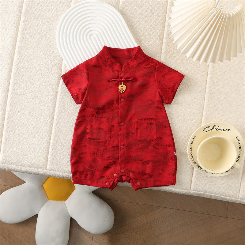 Children's Romper Summer Red Chinese Style Festive Dress Jumpsuit, Climbing Suit