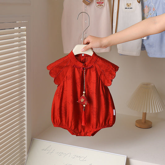 Children's Romper Summer Red Chinese Style Festive Dress Jumpsuit, Climbing Suit