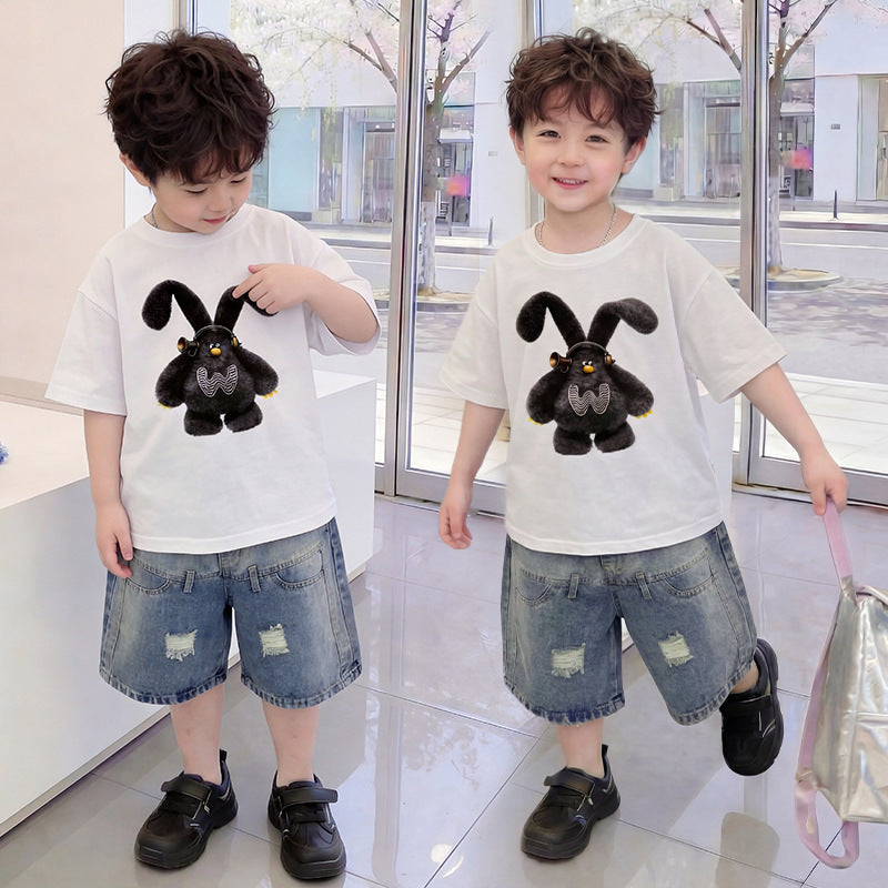 Men's & Children's Summer Korean Style Pu Fried Street Clothes Wear Cool Handsome Children's Suit