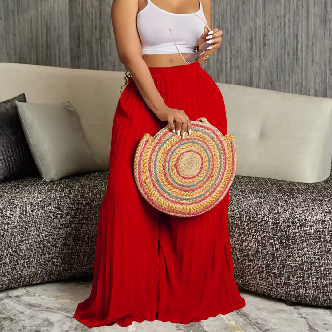 Women's Elegant Pleated Trousers High Waist Wide Casual Pants