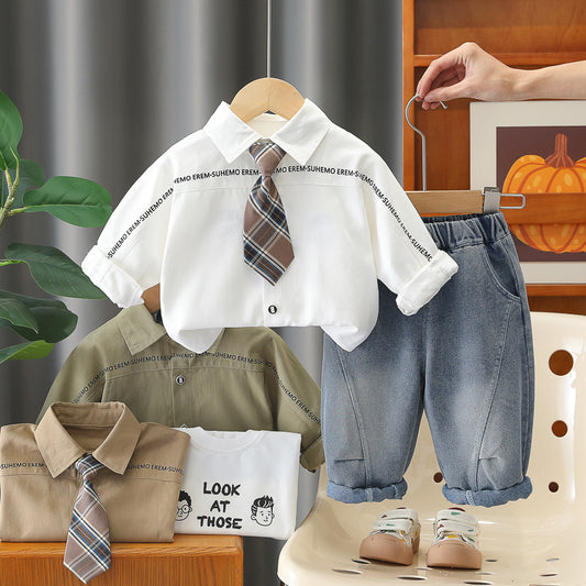 Children's Boys Spring Tie Shirt Long Sleeve Children's Suit