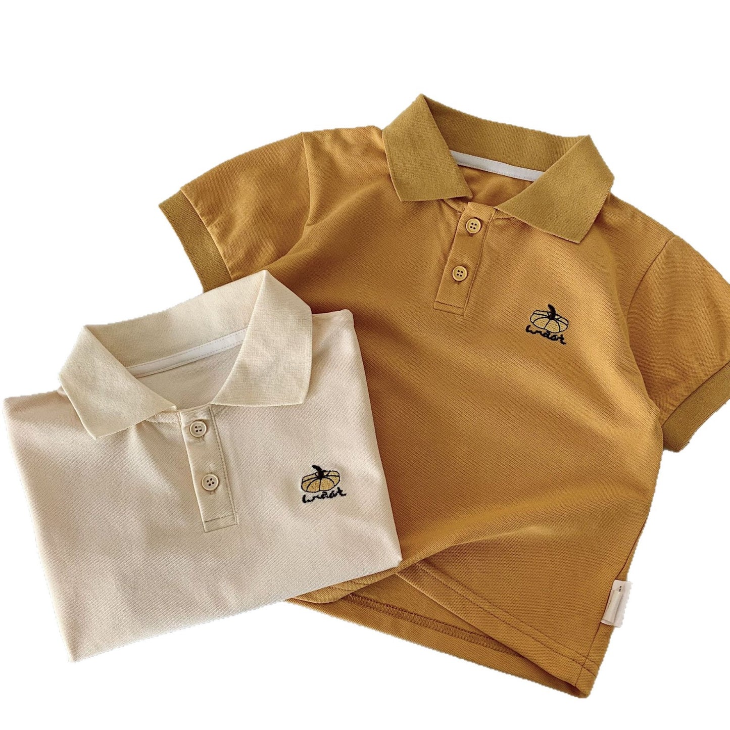Children's Summer Boy Pumpkin Embroidered Shirt Lapel Children's T-shirt