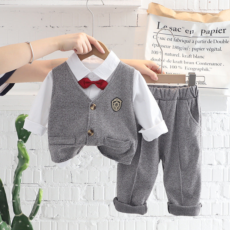 Children's Korean Style Handsome Plaid Vest Shirt Children's Suit