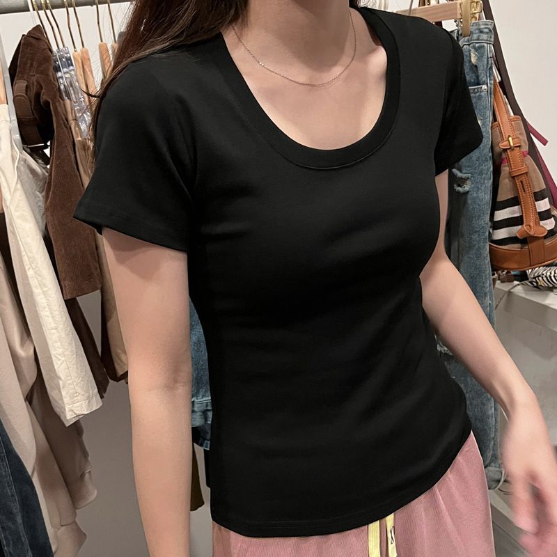 Women's Slim Fit Slimming Inner Basic Style Collar Solid Color Bottoming Women's T-shirt
