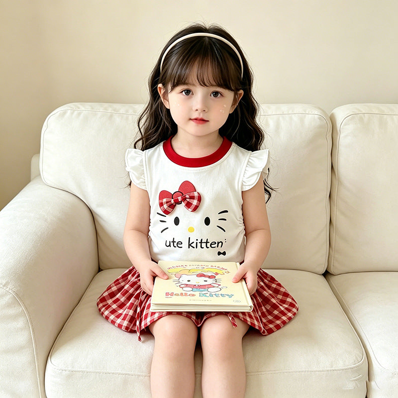 Western Style Cute Short-sleeved Top Super Bud Short Skirt Children's Suit
