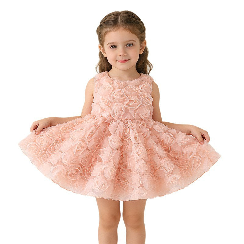 Children's Summer Sleeveless Rose Jumpsuit Temperament Princess Children's Dress