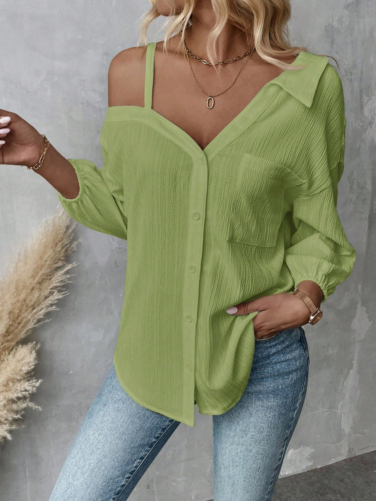Lapel Three-quarter Sleeve Texture Single-breasted Casual Cardigans