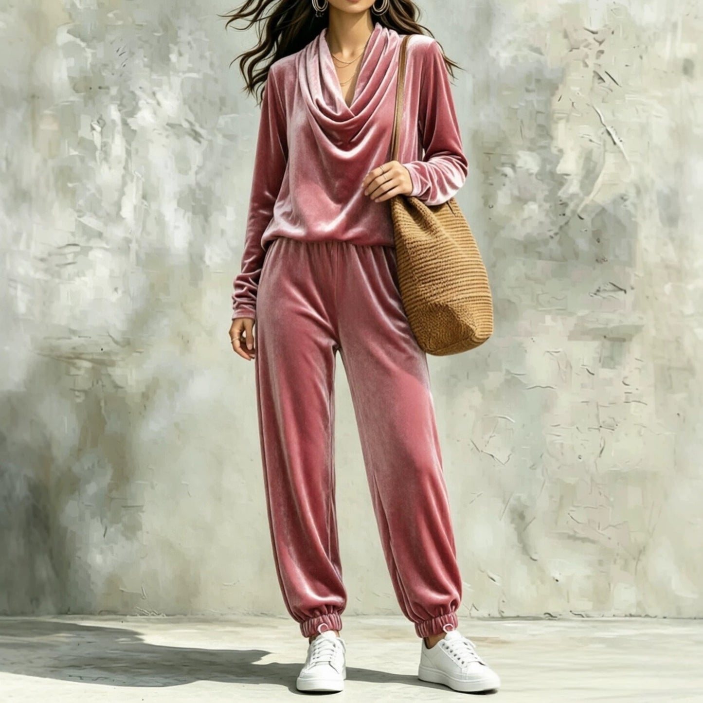 Women's Draped Collar Long Sleeve Ankle Banded Pants