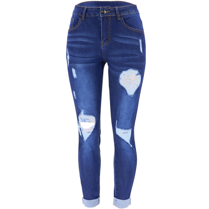Women's Autumn Trend Fashion Holes Washed Women's Jeans