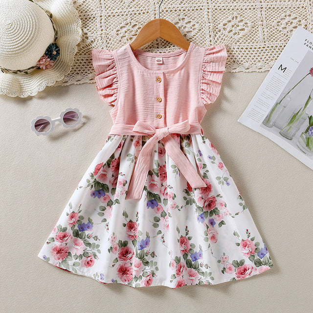 Children's Clothing Summer Style Lace Sleeve Floral Children's Dress