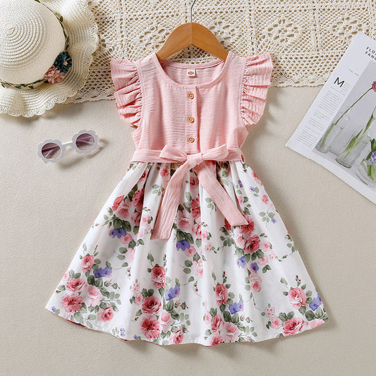 Children's Clothing Summer Style Lace Sleeve Floral Children's Dress