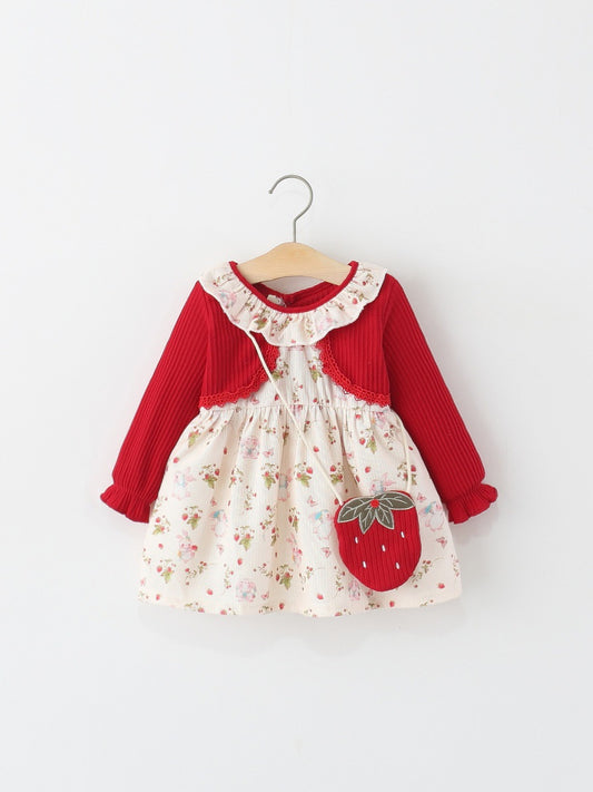 Children's Clothing Long-sleeved Floral Fake Two Pieces Children's Dress