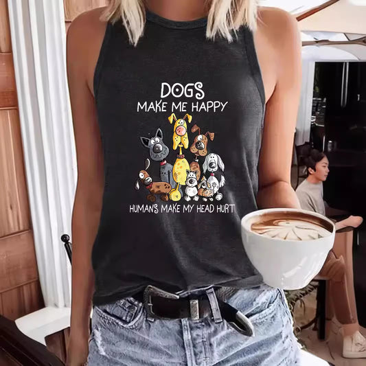 Women's Cartoon Dog Printed Round Neck Casual Women's T-shirt