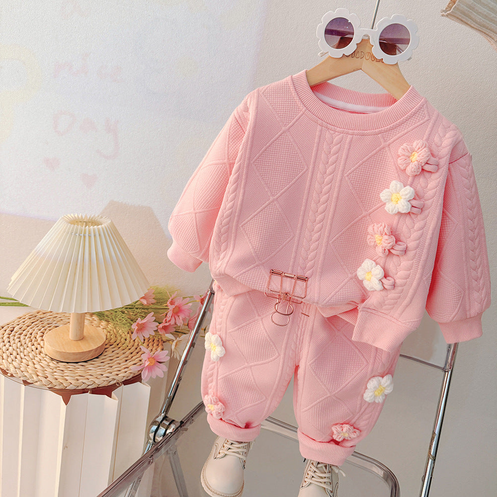 Children's Spring Two-piece Clothing Sweater Private Hair Children's Suit