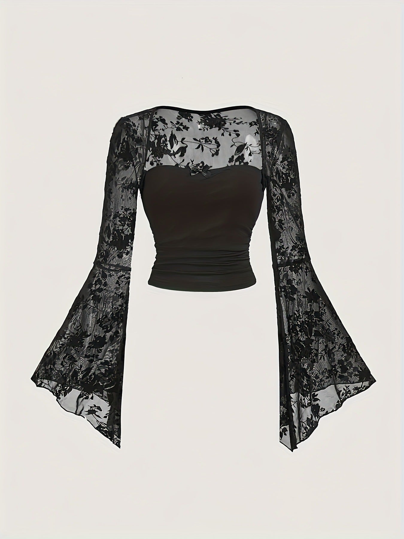 Stitching Elegant Sexy Mesh Long-sleeved Fashionable Lace Shirt, Chiffon Shirt