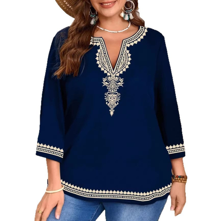 Women's Fashion Casual Printing Sleeve Shirt Blouse