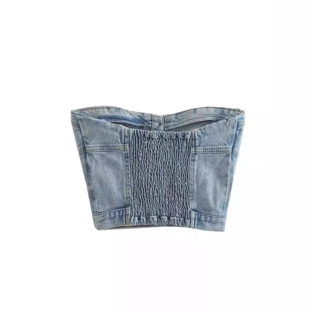 Women's Fashionable Elastic Band Denim Tube For Small Vest/suspenders/tube Top
