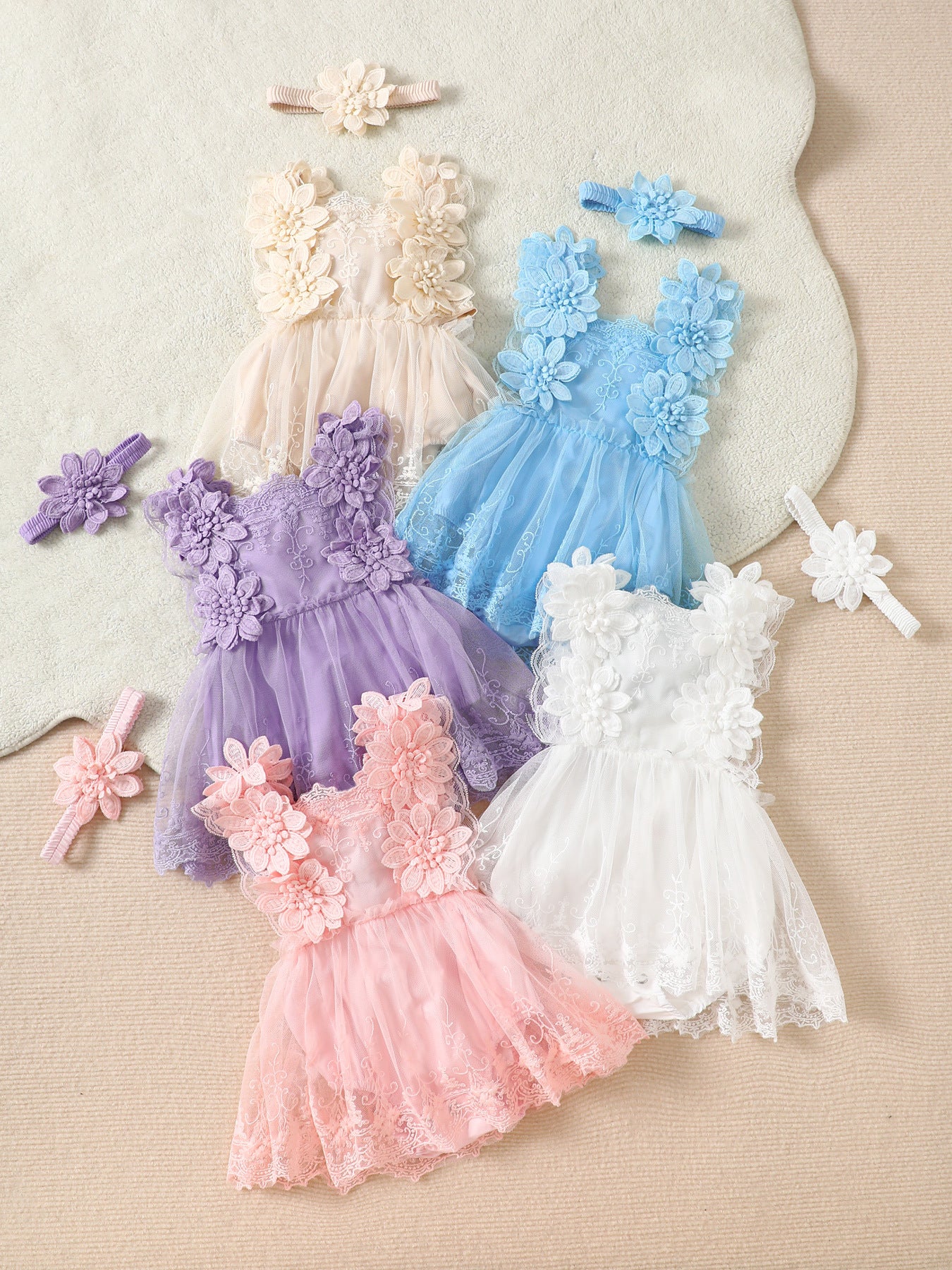 Trim Mesh Rompers Flower Romper Tulle Tutu Princess Dress Hair Jumpsuit, Climbing Suit