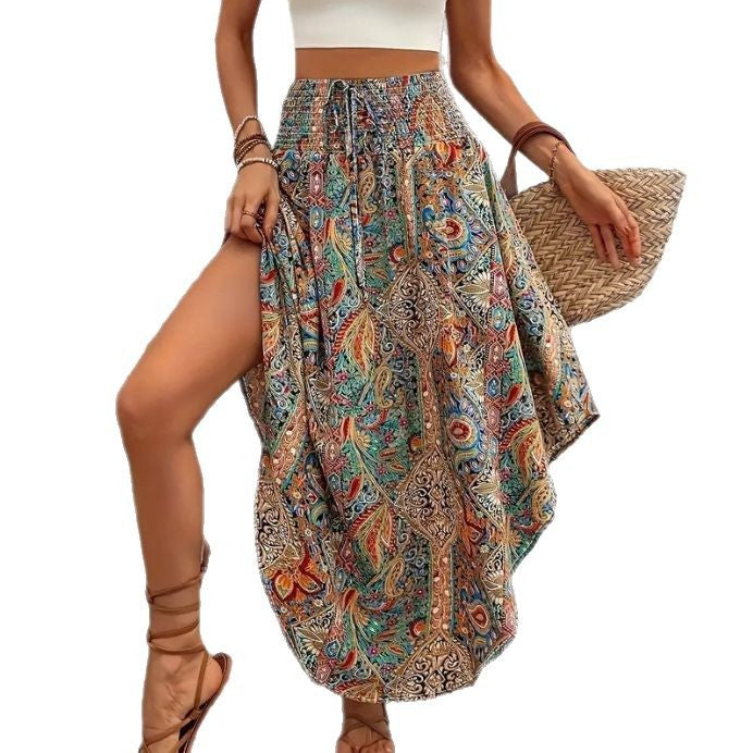Bohemian National Style Personality Printed A- Line Skirt