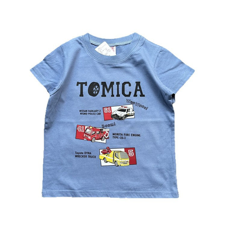 Children's Single Summer Cartoon Motorcycle Series Short-sleeved Children's T-shirt